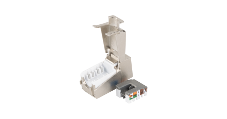 Модуль-вставка NIKOMAX типа Keystone, Кат.8.1 (Класс I), 2000МГц, RJ45/8P8C, самозажимной, T568A/B, полный экран, металлик - гарантия: 5 лет расширенная / 25 лет системная