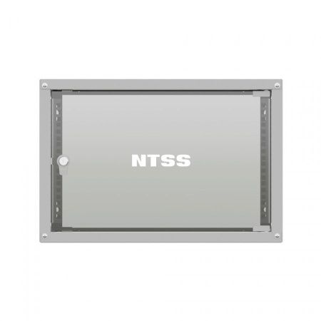 Шкаф настенный телекоммуникационный NTSS LIME 6U 550х450х370мм, 2 профиля 19, дверь стеклянная, боковые стенки несъемные, разобранный, серый RAL 7035