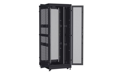 Напольный шкаф NIKOMAX серии TFA-R 19", 42U, двустворчатые перфорированные двери, металлические двухуровневые стенки, Ш800хВ2114хГ1000мм, в разобранном виде, черный