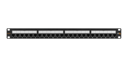 Коммутационная панель NIKOMAX 19", 1U, 24 порта, Кат.6a (Класс Ea), 500МГц, RJ45/8P8C, 110/KRONE, T568A/B, неэкранированная, с органайзером, черная - гарантия: 5 лет расширенная / 25 лет системная