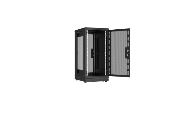 Напольный шкаф NIKOMAX серии TFR-R2 19", 24U, перфорированные двери, металлические стенки, Ш600хВ1280хГ800мм, в разобранном виде, черный