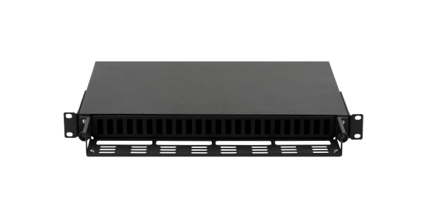 Оптический кросс NIKOMAX 19" Premium Line, 1U, до 48 SC (24 Duplex SC адаптера) порта или 96 LC (24 Quadro LC адаптера) портов, выдвижной, со съёмной полкой, черный
