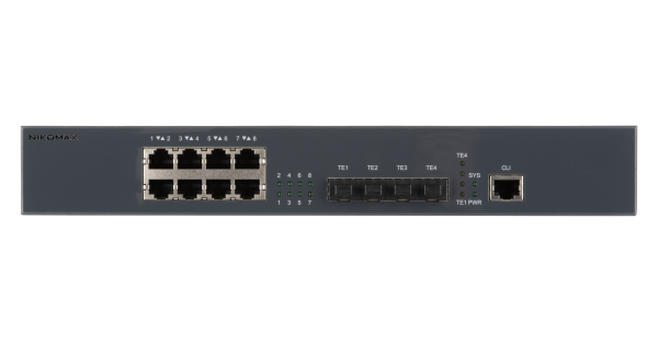 Управляемый коммутатор L3 NIKOMAX, Stack, 8*1/2.5 Гбит/с BaseT, 4*1/10Гбит/с SFP+, 1*блок питания