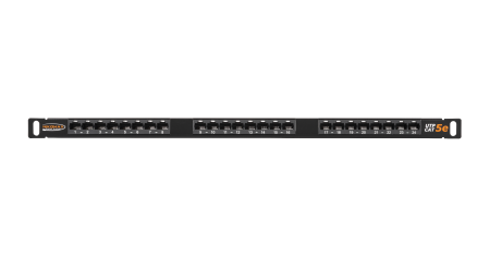 Коммутационная панель NIKOMAX 19", 0,5U, 24 порта, Кат.5e (Класс D), 100МГц, RJ45/8P8C, 110/KRONE, T568A/B, неэкранированная, с органайзером, черная - гарантия: 5 лет расширенная / 25 лет системная