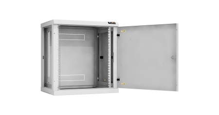 Настенный разборный шкаф NIKOMAX 19", 12U, металлическая дверь, Ш600хВ636хГ450мм, 2 пары монтажных направляющих, серый
