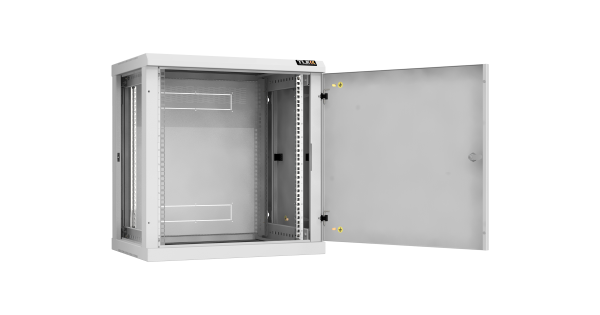 Настенный разборный шкаф NIKOMAX 19", 12U, металлическая дверь, Ш600хВ636хГ450мм, 2 пары монтажных направляющих, серый
