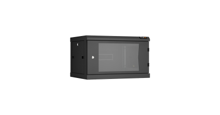 Настенный разборный шкаф NIKOMAX 19", 6U, стеклянная дверь, Ш600хВ370хГ450мм, 2 пары монтажных направляющих, черный