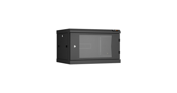 Настенный разборный шкаф NIKOMAX 19", 6U, стеклянная дверь, Ш600хВ370хГ450мм, 2 пары монтажных направляющих, черный