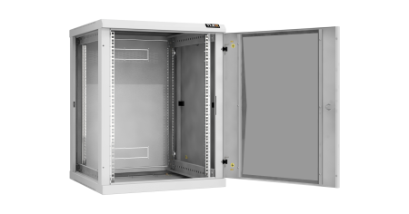 Настенный разборный шкаф NIKOMAX 19", 15U, стеклянная дверь, Ш600хВ770хГ600мм, 2 пары монтажных направляющих, серый