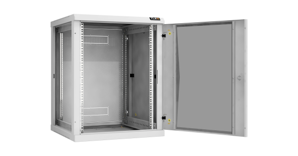 Настенный разборный шкаф NIKOMAX 19", 15U, стеклянная дверь, Ш600хВ770хГ600мм, 2 пары монтажных направляющих, серый