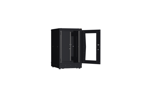 Напольный шкаф NIKOMAX серии TFR-R2 19", 18U, дверь со стеклом и металлическая, металлические стенки, Ш600хВ1007хГ800мм, в разобранном виде, черный
