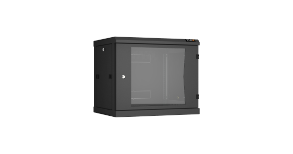 Настенный разборный шкаф NIKOMAX 19", 9U, стеклянная дверь, Ш600хВ503хГ450мм, 2 пары монтажных направляющих, черный