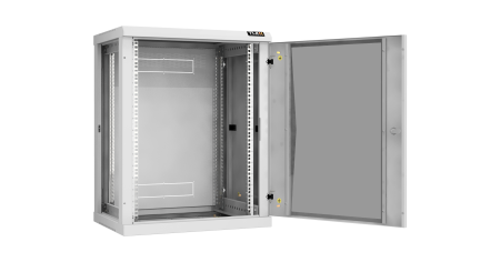 Настенный разборный шкаф NIKOMAX 19", 15U, стеклянная дверь, Ш600хВ770хГ450мм, 2 пары монтажных направляющих, серый