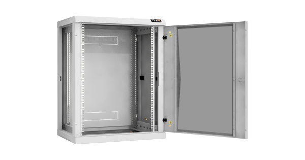 Настенный разборный шкаф NIKOMAX 19", 15U, стеклянная дверь, Ш600хВ770хГ450мм, 2 пары монтажных направляющих, серый