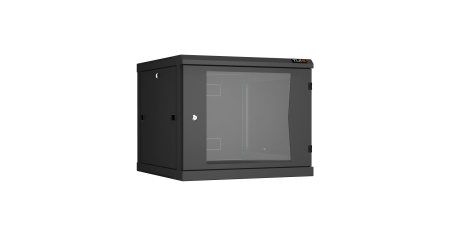 Настенный разборный шкаф NIKOMAX 19", 9U, стеклянная дверь, Ш600хВ503хГ600мм, 2 пары монтажных направляющих, черный