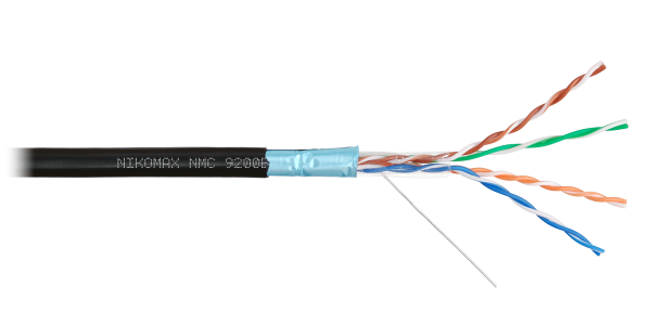 Кабель NIKOMAX F/UTP 4 пары, Кат.5e (Класс D), тест по ISO/IEC, 100МГц, одножильный, BC (чистая медь), 24AWG (0,52мм), полиэтилен, внешний, черный, 305м - гарантия: 5 лет