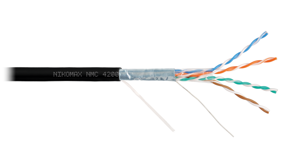 Кабель NIKOMAX F/UTP 4 пары, Кат.5e (Класс D), тест по ISO/IEC, 100МГц, одножильный, BC (чистая медь), 24AWG (0,51мм), полимерный материал нг(А)-HF, внутренний/внешний, черный, 305м - гарантия: 5 лет / 15 лет системная