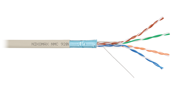 Кабель NIKOMAX F/UTP 4 пары, Кат.5e (Класс D), тест по ISO/IEC, 100МГц, одножильный, BC (чистая медь), 24AWG (0,52мм), полимерный материал нг(А)-LSLTx, внутренний, светло-серый, 305м - гарантия: 15 лет / 25 лет системная