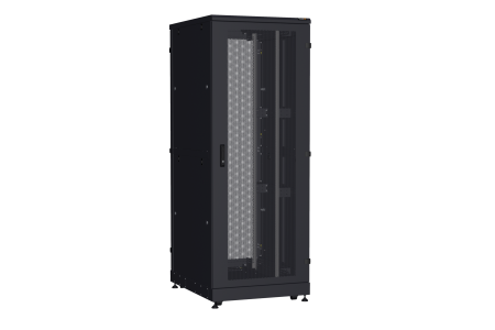 Напольный шкаф NIKOMAX серии TFA-R 19", 42U, двери перфорированные, одностворчатая и двустворчатая, металлические двухуровневые стенки, Ш800хВ2114хГ1000мм, в разобранном виде, черный