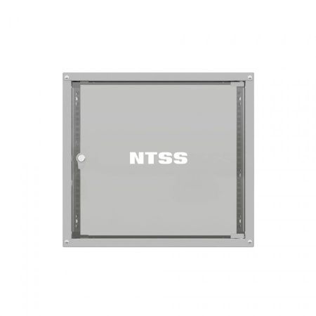 Шкаф настенный телекоммуникационный NTSS LIME 12U 550х600х635мм, 2 профиля 19, дверь стеклянная, боковые стенки несъемные, разобранный, серый RAL 7035