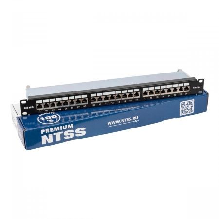 Патч-панель NTSS PREMIUM 1U 24 порта RJ45 FTP cat.5е, Krone IDC (инструмент в комплекте), с органайзером