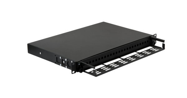 Оптический кросс NIKOMAX 19" Premium Line, 1U, до 24 FC порта или 24 ST порта, выдвижной, со съёмной полкой, черный