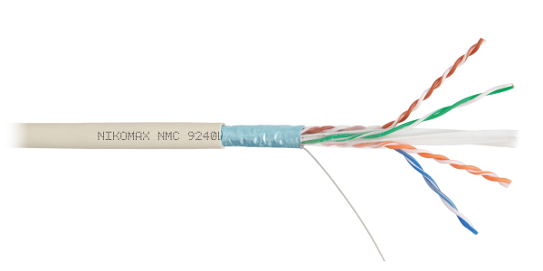 Кабель NIKOMAX F/UTP 4 пары, Кат.6 (Класс E), тест по ISO/IEC, 250МГц, одножильный, BC (чистая медь), 23AWG (0,57мм), полимерный материал нг(А)-LSLTx, внутренний, светло-серый, 305м - гарантия: 15 лет / 25 лет системная