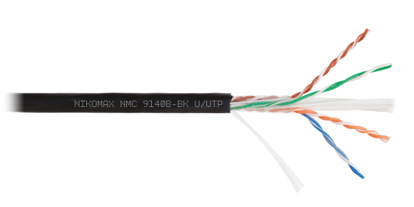Кабель NIKOMAX U/UTP 4 пары, Кат.6 (Класс E), тест по ISO/IEC, 250МГц, одножильный, BC (чистая медь), 23AWG (0,57мм), полиэтилен, внешний, черный, 305м - гарантия: 5 лет