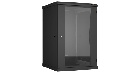 Настенный разборный шкаф NIKOMAX 19", 18U, стеклянная дверь, Ш600хВ904хГ600мм, 2 пары монтажных направляющих, черный