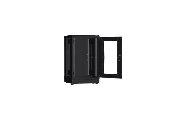Напольный шкаф NIKOMAX серии TFR-R2 19", 18U, стеклянная дверь, металлические стенки, Ш600хВ1007хГ600мм, в разобранном виде,черный