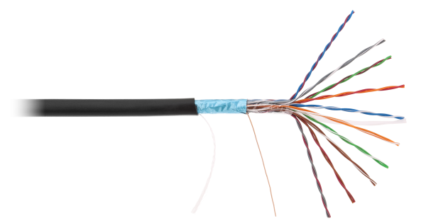Кабель NETLAN F/UTP 10 пар, Кат.5 (Класс D), 100МГц, одножильный, BC (чистая медь), полиэтилен, внешний, до -40C, черный, 305м - гарантия 1 год