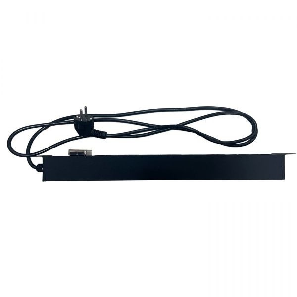 Блок розеток NTSS, 19", 1U, алюминий, 1ф16A, 3.7кВт, (8) Schuko CEE 7/7, выкл. с подсв.и крыш., 1.8м каб., вил. Schuko