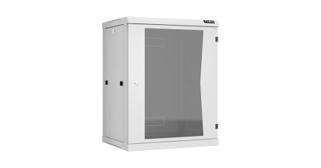 Настенный разборный шкаф NIKOMAX 19", 15U, стеклянная дверь, Ш600хВ770хГ450мм, 2 пары монтажных направляющих, серый