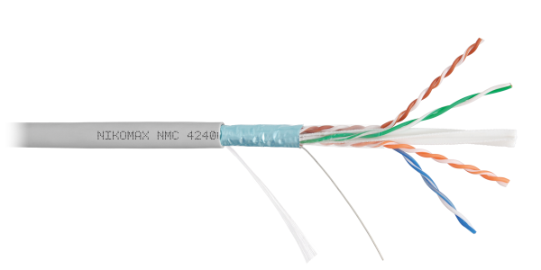 Кабель NIKOMAX F/UTP 4 пары, Кат.6 (Класс E), тест по ISO/IEC, 250МГц, одножильный, BC (чистая медь), 23AWG (0,55мм), поливинилхлорид, внутренний, серый, 305м - гарантия: 5 лет / 15 лет системная