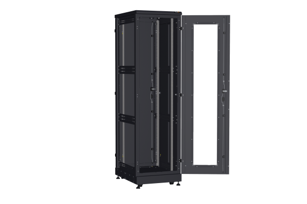 Напольный шкаф NIKOMAX серии TFA-R 19", 42U, дверь со стеклом и металлическая, металлические стенки, Ш600хВ2114хГ800мм, в разобранном виде, черный