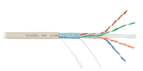 Кабель NIKOMAX F/UTP 4 пары, Кат.6 (Класс E), тест по ISO/IEC, 250МГц, одножильный, BC (чистая медь), 23AWG (0,55мм), полимерный материал нг(А)-LSLTx, внутренний, светло-серый, 305м - гарантия: 5 лет / 15 лет системная