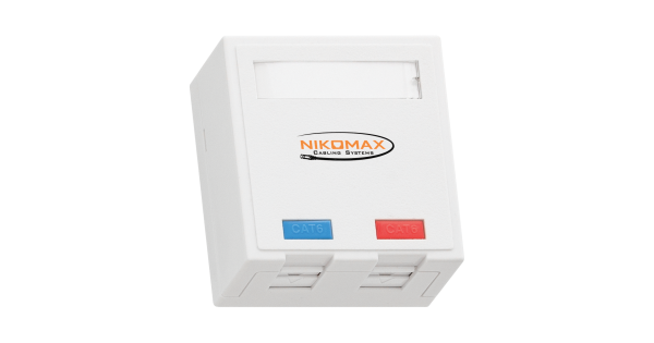 Настенная розетка NIKOMAX, 2 порта, Кат.6 (Класс E), 250МГц, RJ45/8P8C, FT-TOOL/110/KRONE, T568A/B, неэкранированная, со шторками, белая - гарантия: 5 лет расширенная / 25 лет системная