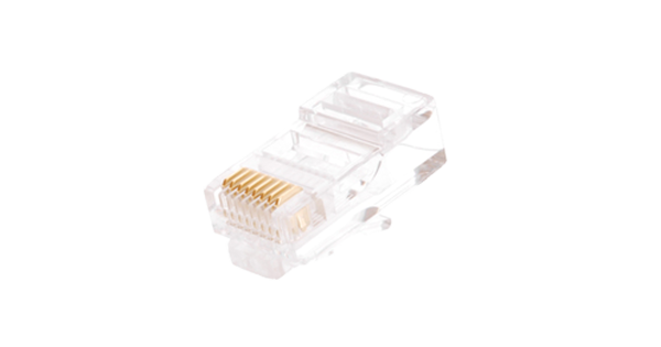 Коннектор ULAN RJ45/8P8C под витую пару, Кат.5e (Класс D), 100МГц, покрытие 3мкд, универсальные ножи, для проводников 0,40-0,45мм, неэкранированный, уп-ка 1000шт.