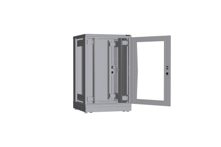 Напольный шкаф NIKOMAX серии TFR-R2 19", 24U, дверь со стеклом и металлическая, металлические стенки, Ш800хВ1280хГ800мм, в разобранном виде, серый