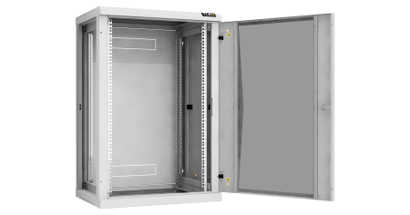 Настенный разборный шкаф NIKOMAX 19", 18U, стеклянная дверь, Ш600хВ904хГ450мм, 2 пары монтажных направляющих, серый