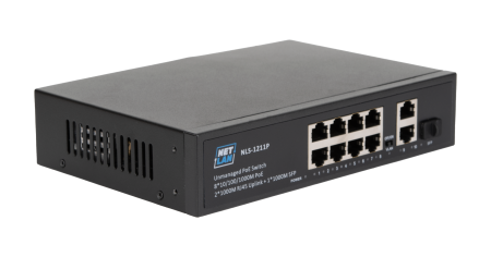 Коммутатор NETLAN, неуправляемый, 8*10/100/1000Мбит/с PoE (af/at), 2*10/100/1000Мбит/с RJ45, 1*100/1000Мбит/с SFP, DC52V/2.3A, PoE бюджет 120W