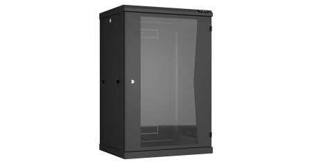 Настенный разборный шкаф NIKOMAX 19", 18U, стеклянная дверь, Ш600хВ904хГ450мм, 2 пары монтажных направляющих, черный