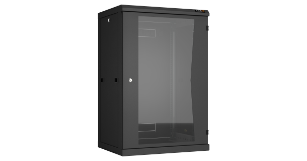 Настенный разборный шкаф NIKOMAX 19", 18U, стеклянная дверь, Ш600хВ904хГ450мм, 2 пары монтажных направляющих, черный
