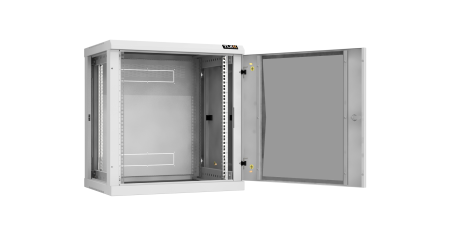 Настенный разборный шкаф NIKOMAX 19", 12U, стеклянная дверь, Ш600хВ636хГ450мм, 2 пары монтажных направляющих, серый