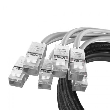 Кабельная сборка NTSS PREMIUM 12pc, U/FTP CAT6A, оконцована разъемами KEYSTONE RJ45 FTP CAT6A, заделка в чулке, вывод 0.6м, длина 9м, LSZH, серый