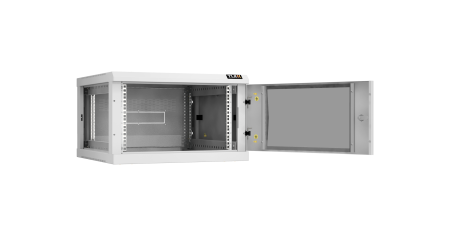 Настенный разборный шкаф NIKOMAX 19", 6U, стеклянная дверь, Ш600хВ370хГ600мм, 2 пары монтажных направляющих, серый