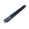 Блок розеток NTSS, 19", 1U, пластик, 1ф10A, 2.3кВт, (8) Schuko CEE 7/7, выкл. с подсв.и крыш., вх. 60320 С14