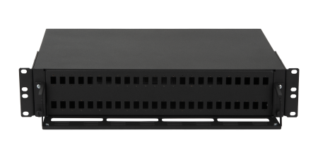 Оптический кросс NIKOMAX 19" Premium Line, 2U, до 48 SC портов или 96 LC портов, выдвижной, со съёмной полкой, черный