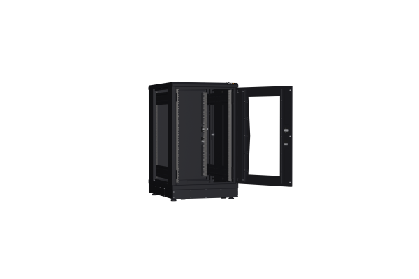 Напольный шкаф NIKOMAX серии TFR-R2 19", 18U, дверь со стеклом и металлическая, металлические стенки, Ш600хВ1007хГ800мм, в разобранном виде, черный