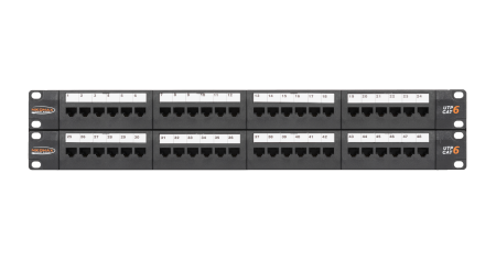 Коммутационная панель NIKOMAX 19", 2U, 48 портов, Кат.6 (Класс E), 250МГц, RJ45/8P8C, 110/KRONE, T568A/B, неэкранированная, с органайзерами, черная - гарантия: 5 лет расширенная / 25 лет системная
